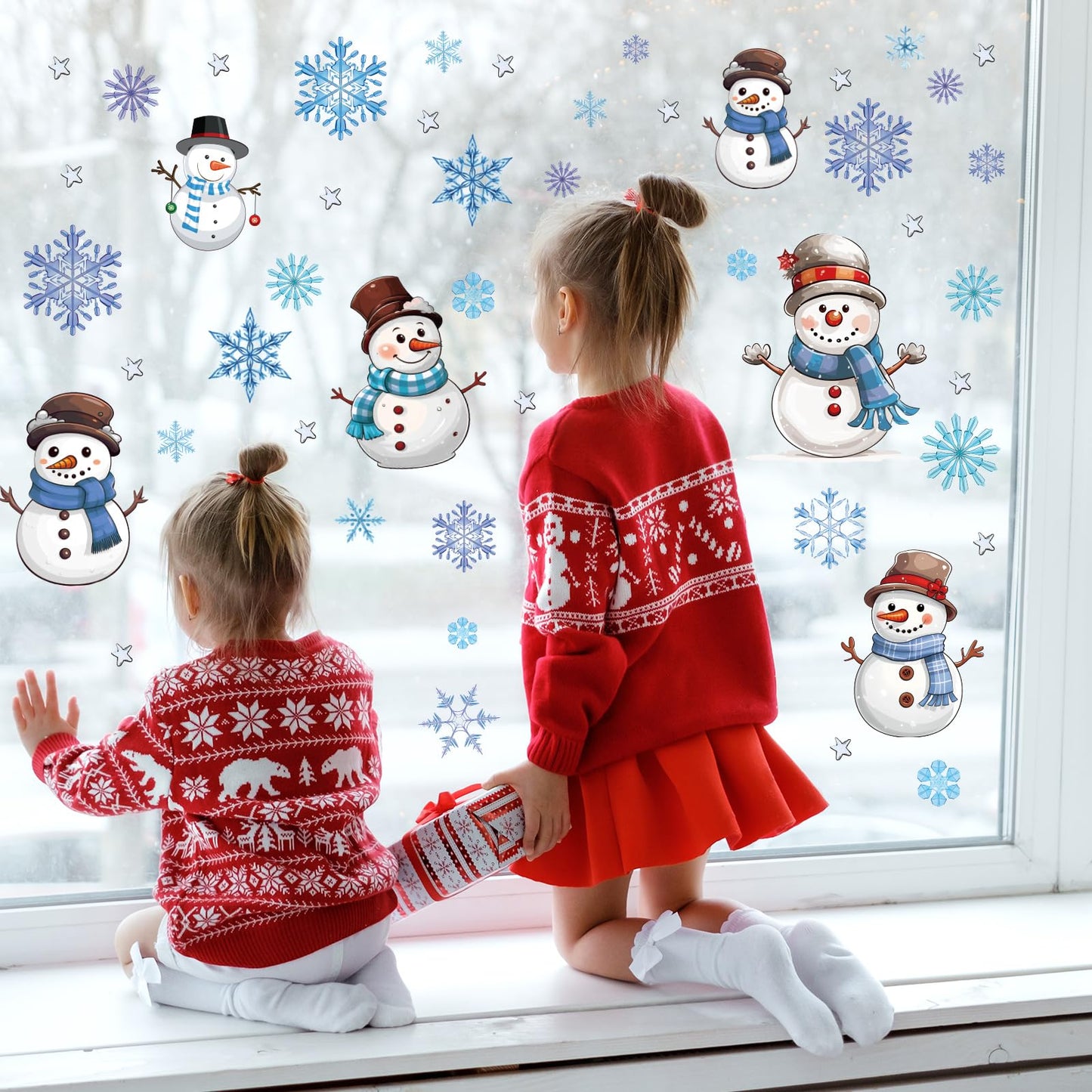 JarThenaAMCS 207Pcs Fall Halloween Christmas Winter Window Clings Maple Leaves Ghost Candy Snowman Double-Sided Glass Decal for Holiday Home School Party Decor,18 Sheets