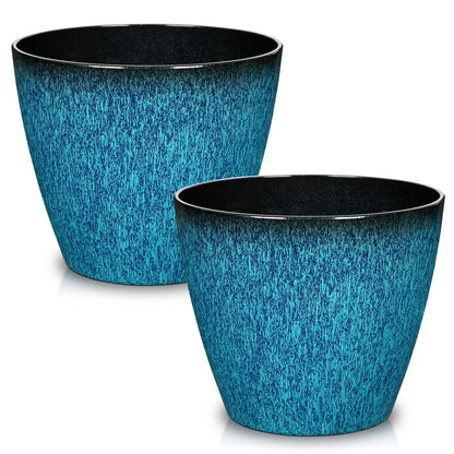 Hollyone Set of 2 Outdoor Planter 8 inch Blue Plant Pot Plastic Pots for Plants Planters for Outdoor Indoor Plants with Drainage Hole Round Plant Pot Flower Pots Garden Decorations Gradient Blue