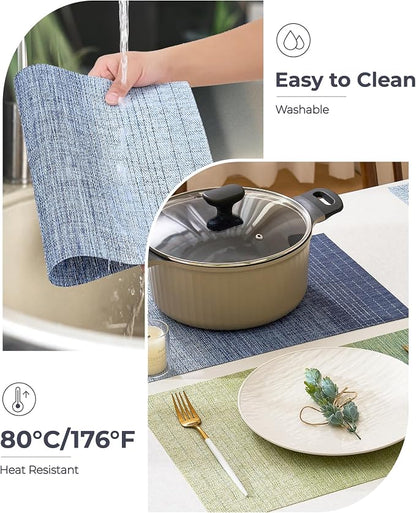 Leetaltree Gradient Blue Woven Placemats Set of 24 - Heat Resistant Non-Slip Place mats for Dining Table, Washable Durable PVC Vinyl Woven Table Mats(Gradient Blue, 24)