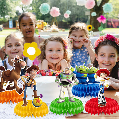 9Pcs Toy Honeycomb Centerpieces, Cartoon Movie Theme Birthday Party Supplies, Double-Sided 3D Table Decorations & Favors for Kids