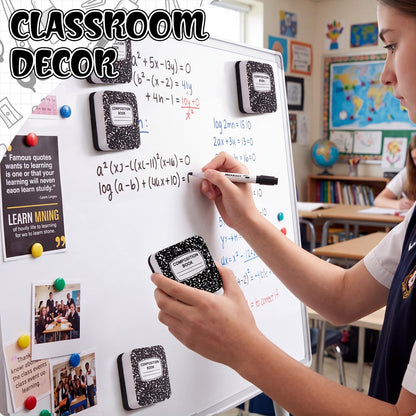 YooNotee 48 Pack Composition Book Magnetic Dry Erase Erasers 2x2 Inch, Mini Whiteboard Dry Erasers Back to School Supplies Chalkboard Cleaning Pads for Classroom Office Kindergarten Decor