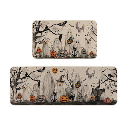 Moutina Halloween Boo Dog Ghost Decorative Kitchen Rugs Set of 2, Halloween Holiday Party Home Decor Low-Profile Kitchen Mats for Floor - 17x29 and 17x47 Inch