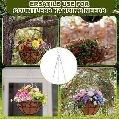 Hicarer 50 Pack Hanging Basket Chain 16 Inch Bulk Chains for Hanging Baskets with Hooks 3 Leads Metal Chain Planter Hangers Outdoor Flower Plant Pot Replacement for Patio Garden Greenhouse Supplies