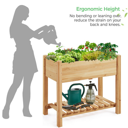 Yaheetech 34x18x30in Horticulture Raised Garden Bed Planter Box with Legs & Storage Shelf Wooden Elevated Vegetable Growing Bed for Flowers, Plants, Backyard, Patio, Balcony, Light Brown