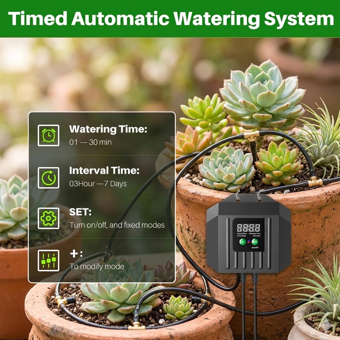 Biling 3W Solar Powered Drip Irrigation System, Digital Programmable Automatic Watering Kit with 2200mAh Battery for 15 Potted Plants, Indoor/Outdoor Use for Garden, Patio, Greenhouse