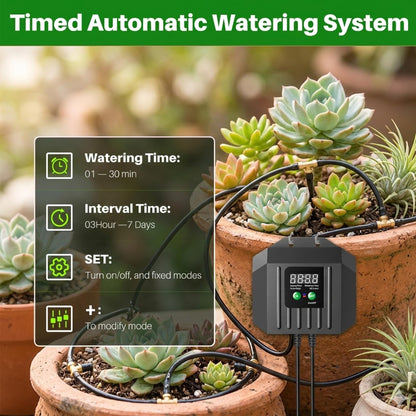 Biling 3W Solar Powered Drip Irrigation System, Digital Programmable Automatic Watering Kit with 2200mAh Battery for 15 Potted Plants, Indoor/Outdoor Use for Garden, Patio, Greenhouse