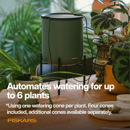Fiskars LifeWell Watering System for Houseplants, Self-Watering Indoor Plant Stand with Siphon Action, Waters Up to 6 Plants, 33" Reach