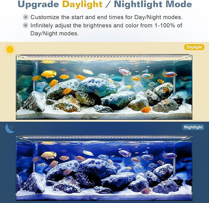 LED Aquarium Light Full Spectrum Fish Tank Light with RGB Brightness/Color Stepless Adjustment, 24/7 Day-Night Cycle Mode, Auto On/Off Timer, IP68 Waterproof (48W for 48'' - 54'' Tank)