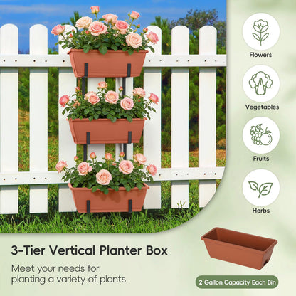 OYEAL Railing Planter Box Window Boxes Planters with Adjustable Brackets Balcony Fence Hanging Flower Planters for Patio, Deck, Porch Railing, Brick Red
