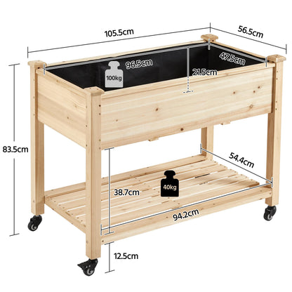 Yaheetech 42x23x33in Wooden Raised Garden Bed with Wheels Horticulture Flower Planter Boxes Elevated Vegetables Growing Bed for Grow Herbs and Vegetables