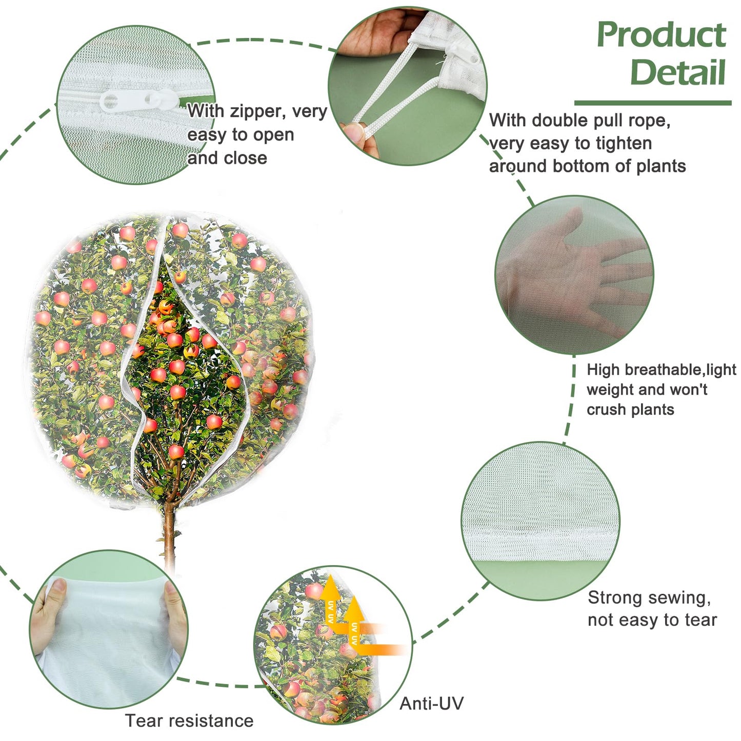 10 x 10ft Extra Large Fruits Tree Netting, Garden Mesh Insect Tree Cover with Zipper Drawstring Bird Barrier Net Plant Bag Blueberry Bushes Protection Plant Cover for Prevent Animals Deer Squirrel Bug
