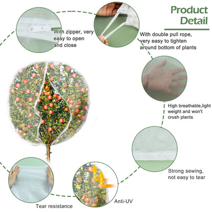 10 x 10ft Extra Large Fruits Tree Netting, Garden Mesh Insect Tree Cover with Zipper Drawstring Bird Barrier Net Plant Bag Blueberry Bushes Protection Plant Cover for Prevent Animals Deer Squirrel Bug