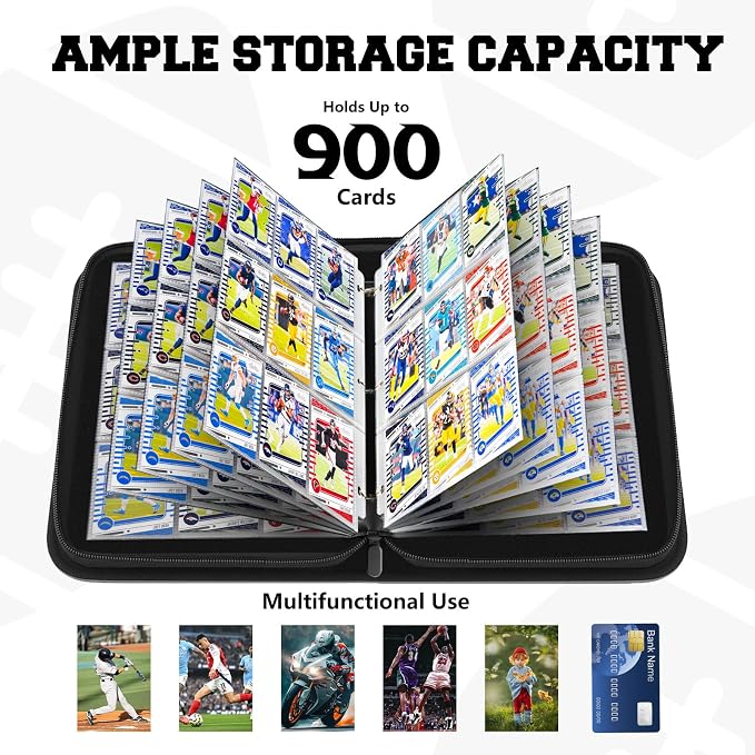 Football 9-Pocket Card Binder, 50 Pages 900-Pocket Large-Capacity Collector Album, Double-Sided Pocket Sports Card Storage Album,Football
