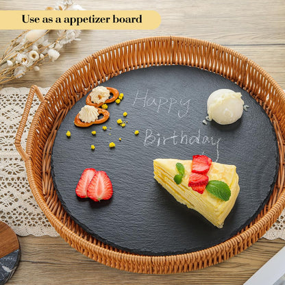 LiWiBet Natural Slate Cheese Charcuterie Board 12Inch, Premium Serving Platter for Charcuterie, Cheese, Appetizers | Placements Black Slate for Laser Engraving Rustic Kitchenware & Entertaining
