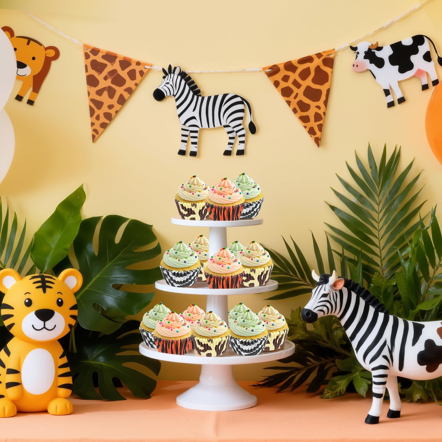 Glavatrix 300PCS Animal Print Cupcake Liners Zebra Tiger Cow Print Standard Size Muffin Cupcake Wrapper Paper Baking Cups for Zoo Safari Baby Shower Jungle Animal Theme Birthday Party Candy Cake Decor