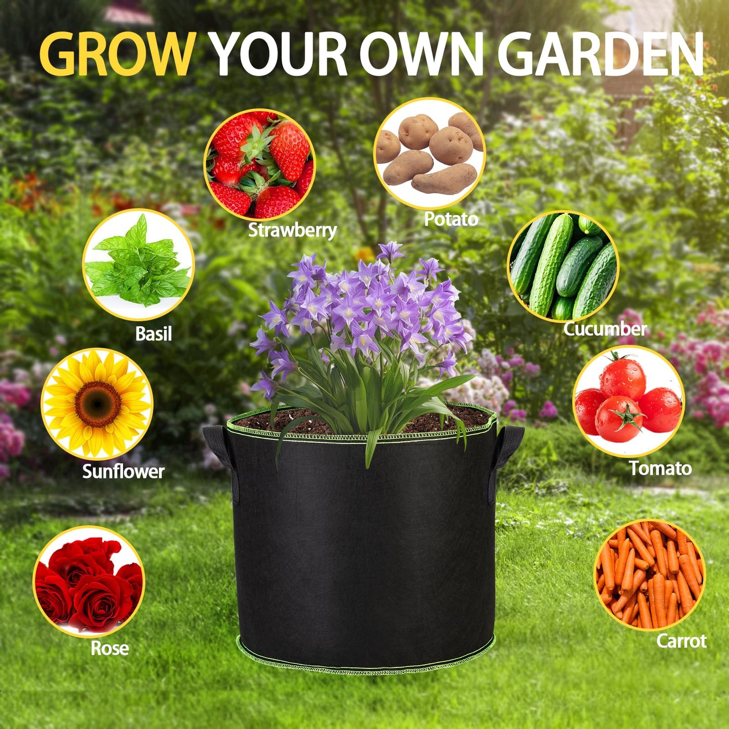 FVOTNW 3-Pack 10 Gallon Plant Grow Bags, Thickened Nonwoven Fabric Pots with Handles,Sturdy Garden Planters Aeration Gardening Container to for Plants, Vegetables, and Flowers