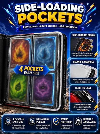 Collectible Trading Card Albums, 400 Card Holders with 50 Removable Sleeves, Portable 4 Pockets Collectible Trading Card Binder, PU Card Collection Binder for MTG, TCG, Sport Card, Game Cards