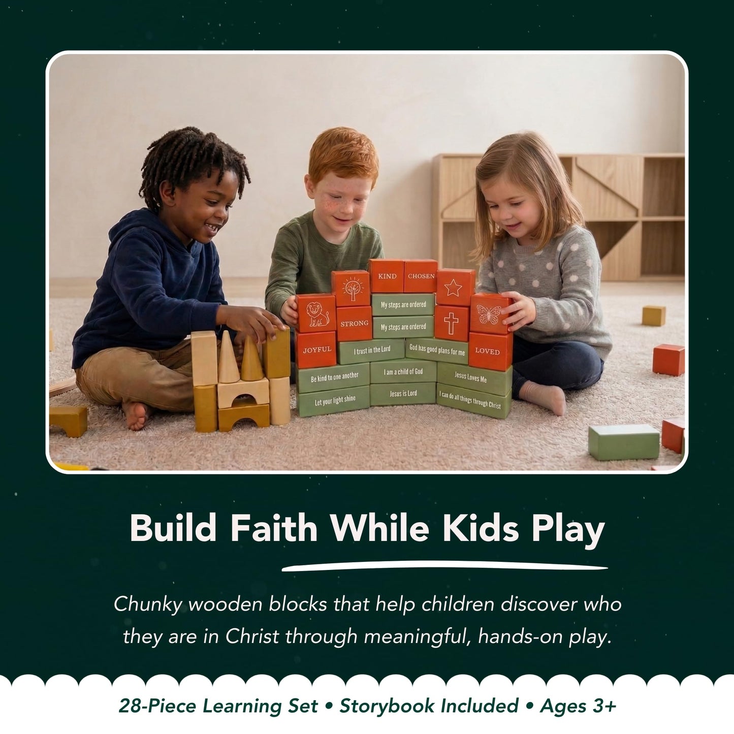 Bible Building Blocks for Kids – Christian Wooden Toy with Bible Verses & Positive Identity Words, Faith-Based Learning Set with Storybook & Storage Bag (Ages 3+) – Christian Gifts - KultureGames