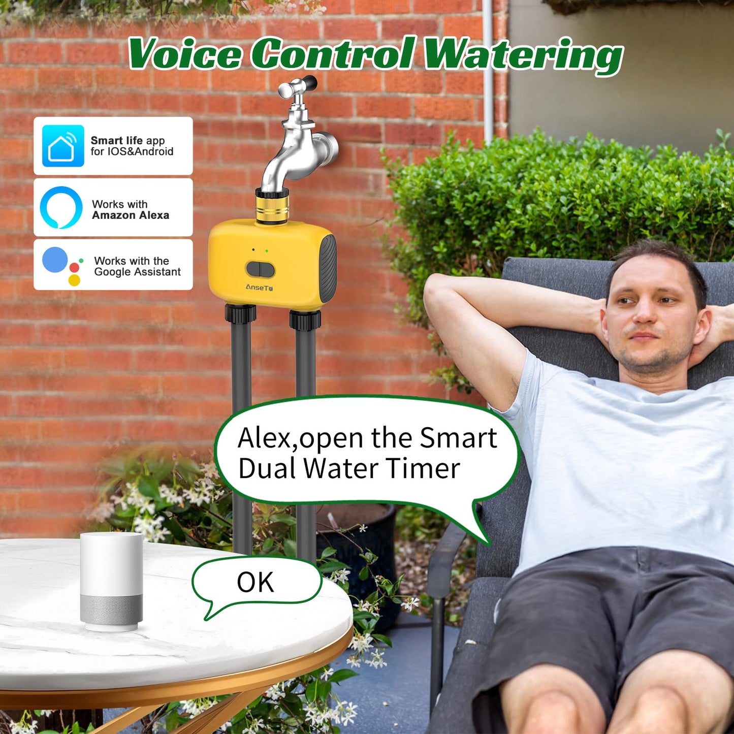 AnseTo WiFi Sprinkler Timer 2 Zone, Smart Water Timer for Garden with App Remote Control for Travel, Brass Inlet Smart Irrigation System for Outdoor Hose, Patios, Lawns, Flower Bed & Yard Care
