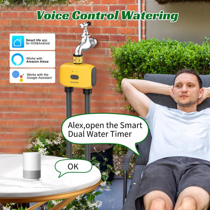 AnseTo WiFi Sprinkler Timer 2 Zone, Smart Water Timer for Garden with App Remote Control for Travel, Brass Inlet Smart Irrigation System for Outdoor Hose, Patios, Lawns, Flower Bed & Yard Care