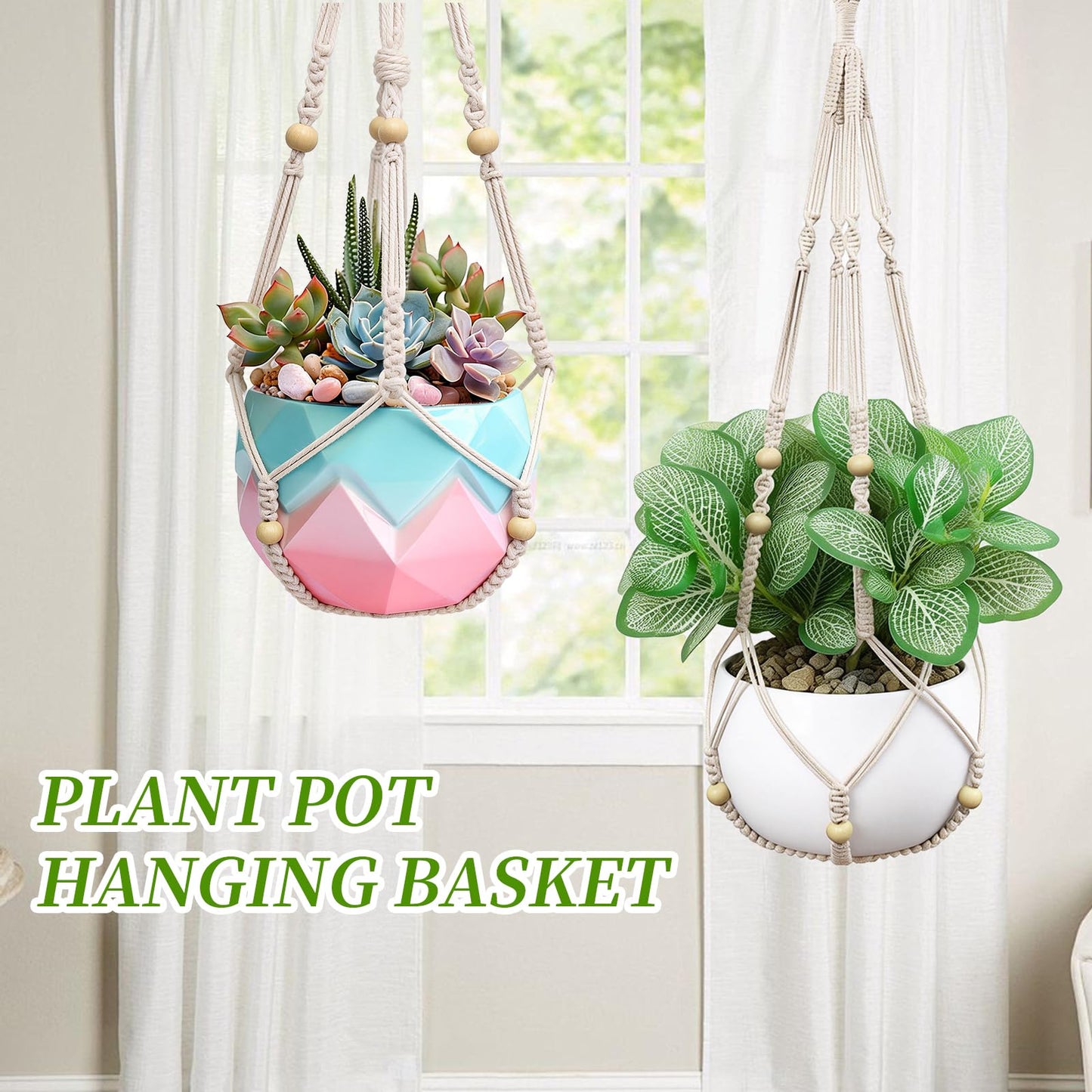 fxnx Bohemian-Style Macrame Plant Hanger Fits pots Sized from 4 to 15 inches in Diameter, Ideal for Hanging planters for Indoor Plants. Hanging Plant Holders is a Perfect Choice.(POTS NOT Included)