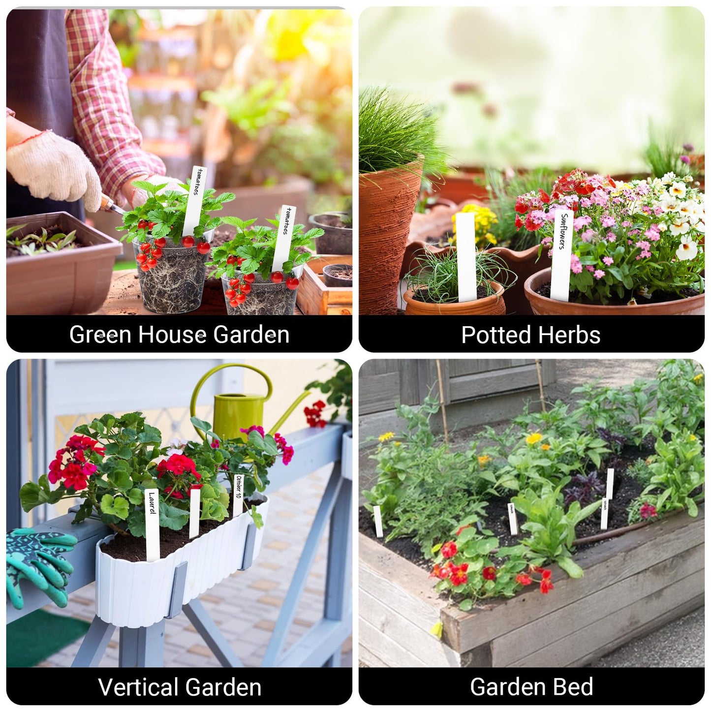 GREANER Window Boxes Planters with 100PCS 6inch White Plant Label, 3PCS 16x3.8 Inch Large Herb Planters with Tray, Indoor Succulent Cactus Flowers Vegetable Plastic Rectangle Pots for Balcony, Office,