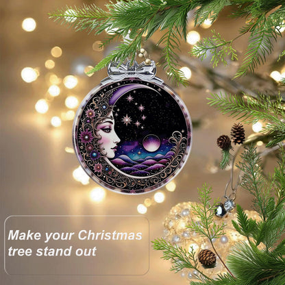 Sun and Moon Christmas Ornament Crystal Glass with Gift Box- Hanging Ornaments for Christmas Tree Xmas Decorations, Holiday Keepsake Present Exchange Ideas