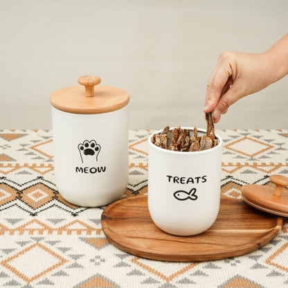 OTTENON Cat Treat Container with Airtight Lid, Cat Food Oganizer Dry Food, Cat Food Storage Containers, Pet Treats Canister, Cat Treat Jar Set of 2-8.3x4.9 & 7.1x4.3 (White)