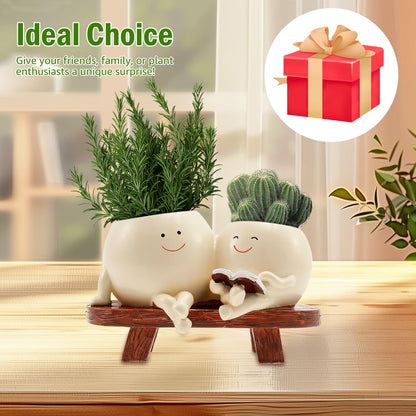 PTMTFYL Face Planter Pot, Flower Head Planter, Cute Resin Smiling Plant Pot with Drainage Hole, Chair Succulent Pots for Indoor and Outdoor Plants, Gift Ideai for Appreciation Christmas