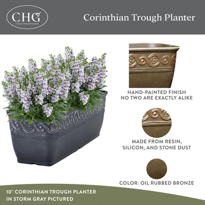 Classic Home and Garden Corinthian Rectangular Planter Box w/Drain Plug - Long Planter for Window Sills & More - Window Box Planters for Herbs & Flowers (18” Oil Rubbed Bronze)