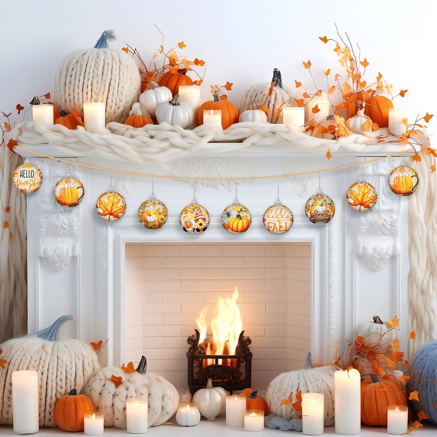 Outus 16 Pcs Thanksgiving Ornaments Ball for Tree Fall Autumn Ball Decorations Pumpkin Maple Leaf Hanging Ornament for Fall Harvest Autumn Home and Holiday Party Supplies