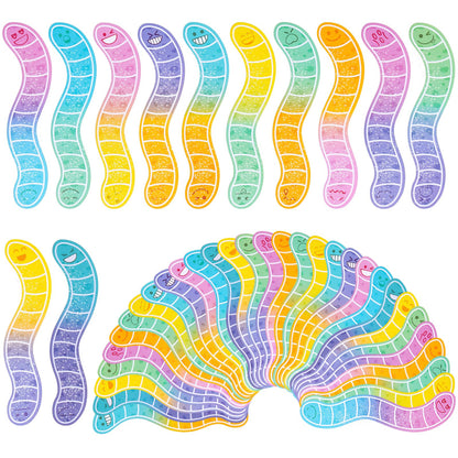 HCEWSBFD 120 Pcs Worm Bookmarks Bulk Cute Holographic Glitter Gummy Worm Bookmarks Cute Book Marks for Writers Readers Classroom Rewards, Student Rewards, Bookish Bulk Supplies for Teachers