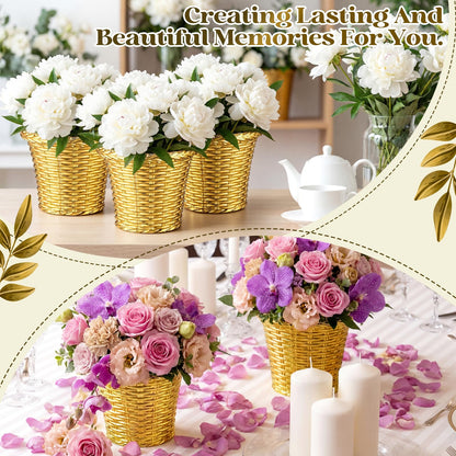 Ferrochef 12 Pcs 4.3'' Small Gold Vases Bulk Mini Decorative Plastic Gold Vases Bud for Wedding Table Centerpieces Flower Candy Indoor Outdoor Garden Tea Birthday Party Decor