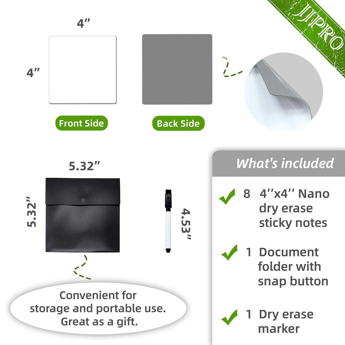 Dry Erase Sticky Notes. Reusable Whiteboard Stickers 4"x4" - 8 Pack. Suitable for All Smooth Surface. Great for Labels, Lists, Reminders and Decals. No Paper Post Notes Again, Its Washable, Removable
