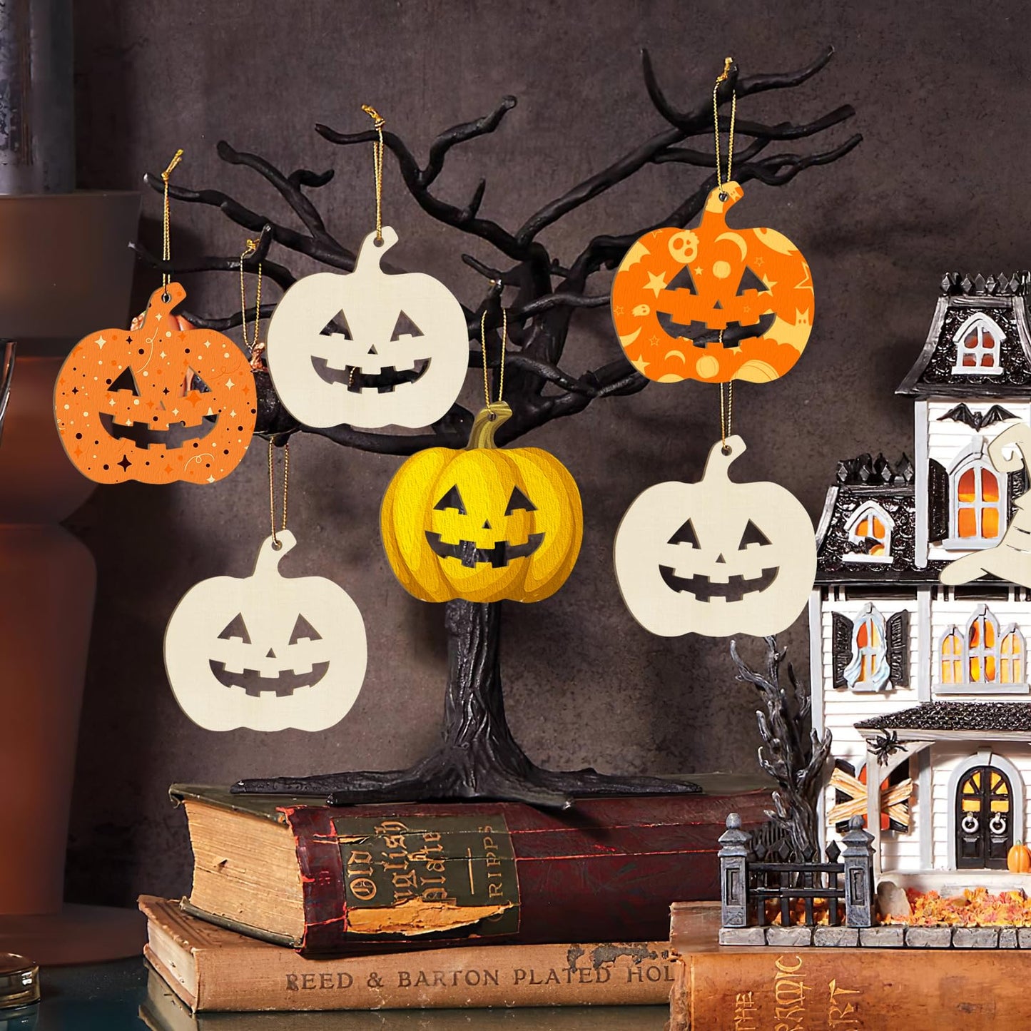 Wooden Pumpkins Ornaments to Paint Halloween Thanksgiving Decoration Cutouts Unfinished 24PCS, DIY Blank Unfinished Pumpkin Wood Discs Ornament for Home Harvest Crafts Hanging Autumn Decorations