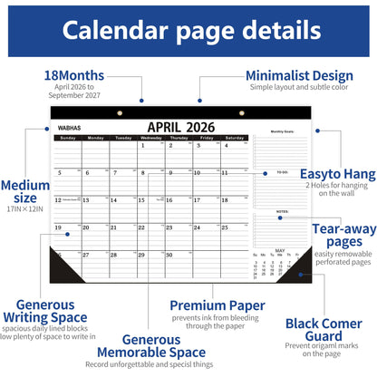 Desk Calendar 2026,April 2026 to September 2027,Desk Calendar 2026-2027 with to-do list,2026 Calendar -18 Months,Calendar 2026-2027-17" x 12" for Home or Office.