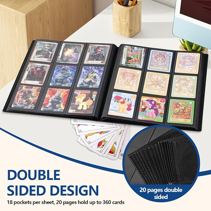 Card Binder, EDUDIIU 9 Pockets Premium Trading Card Binders, Cards Collection Binder Album, Side Loading Yugioh Holder Book for Sport, Football, Baseball Collector - Black