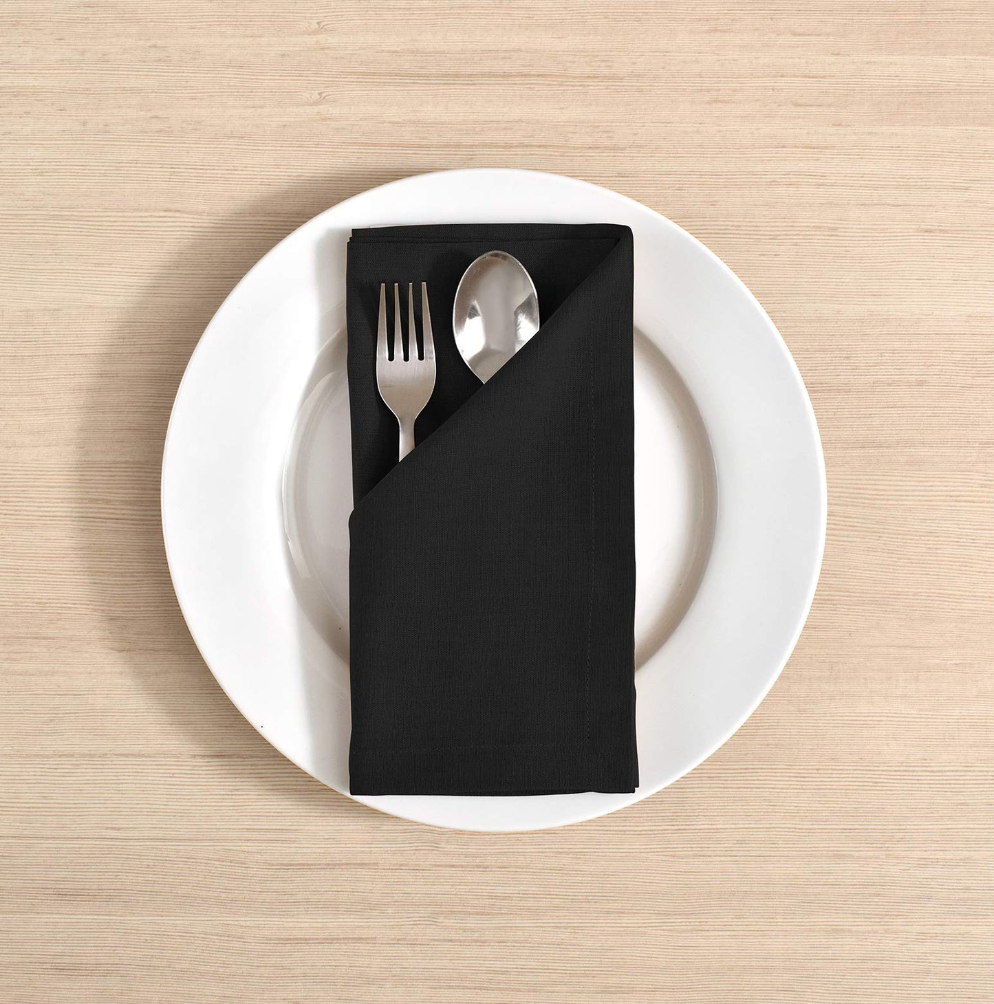 FINGERCRAFT Dinner Cloth Napkin Cotton Linen Blend 12 Pack Natural Premium Quality Mitered Corner Every Day Wedding Christmas Pre Shrunk & Good Absorbency 18x18 inch Black