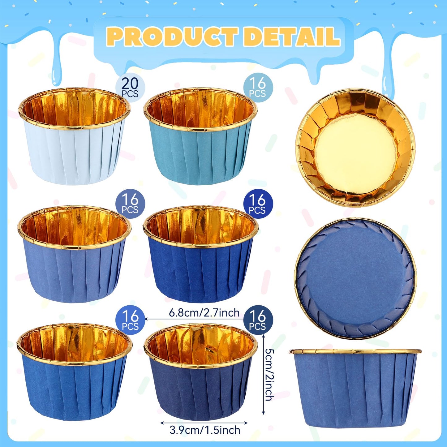 Geiserailie 100 Pcs Dusty Blue Cupcake Liners Blue Cupcake Foil Wrappers Snack Bowls for Parties Wedding Bridal Shower Birthday Supplies