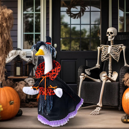 Cutecrop Halloween Goose Outfit Witch Goose Clothes for 23" High Cement or Plastic Lawn Clothing Porch Garden Costume for Yard Lawn Outdoor Garden Patio Statue Holiday Decor