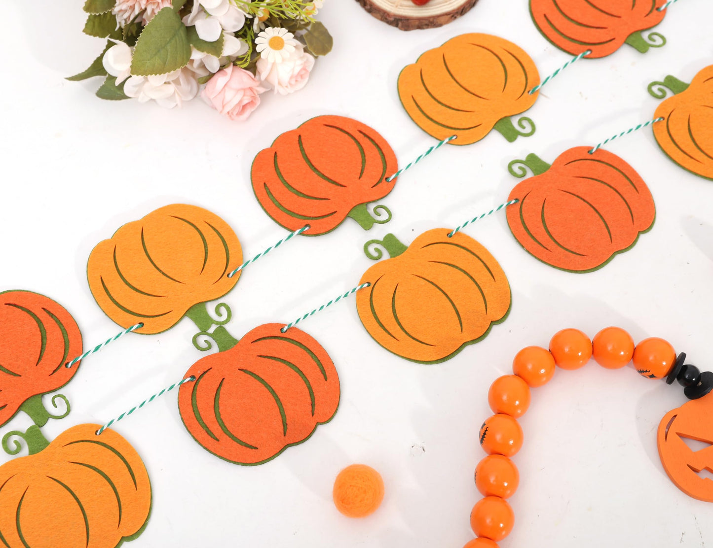 Felt Pumpkin Garland - Halloween Pumpkin Banner, Thanksgiving Felt Double Layers Pumpkin Garland, Cute Pumpkin Banner for Halloween or Fall Harvest Party