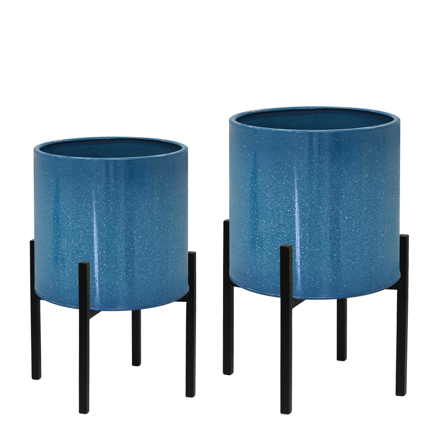 ARNIS Modern Plant Pots, Set of 2 Large Planters with Stand, Decorative Planters, Metal Pots with Drainage Holes for Living Room, Office, Garden or Balcony, 8.25 &10.5 Inch, Blue