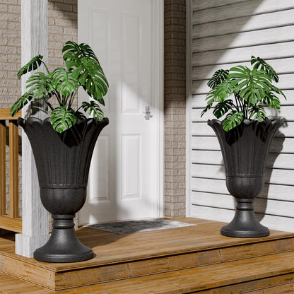 Trygoal 23.6" Tall Plastic Urn Planters for Outdoor Plants, Set of 2 Heavy-Duty Classic Indoor Large Flower Pots with Drainage Holes & Petal Design, Outdoor Planters for Porch, Home Garden, Black