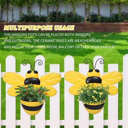 Chonsun Metal Wall Planter Bee Wall Mounted Planters Small Flower Pot with Drainage for Indoor Outdoor Farmhouse Hanging Planter Succulent Plant Container Vertical Garden Yard Decor