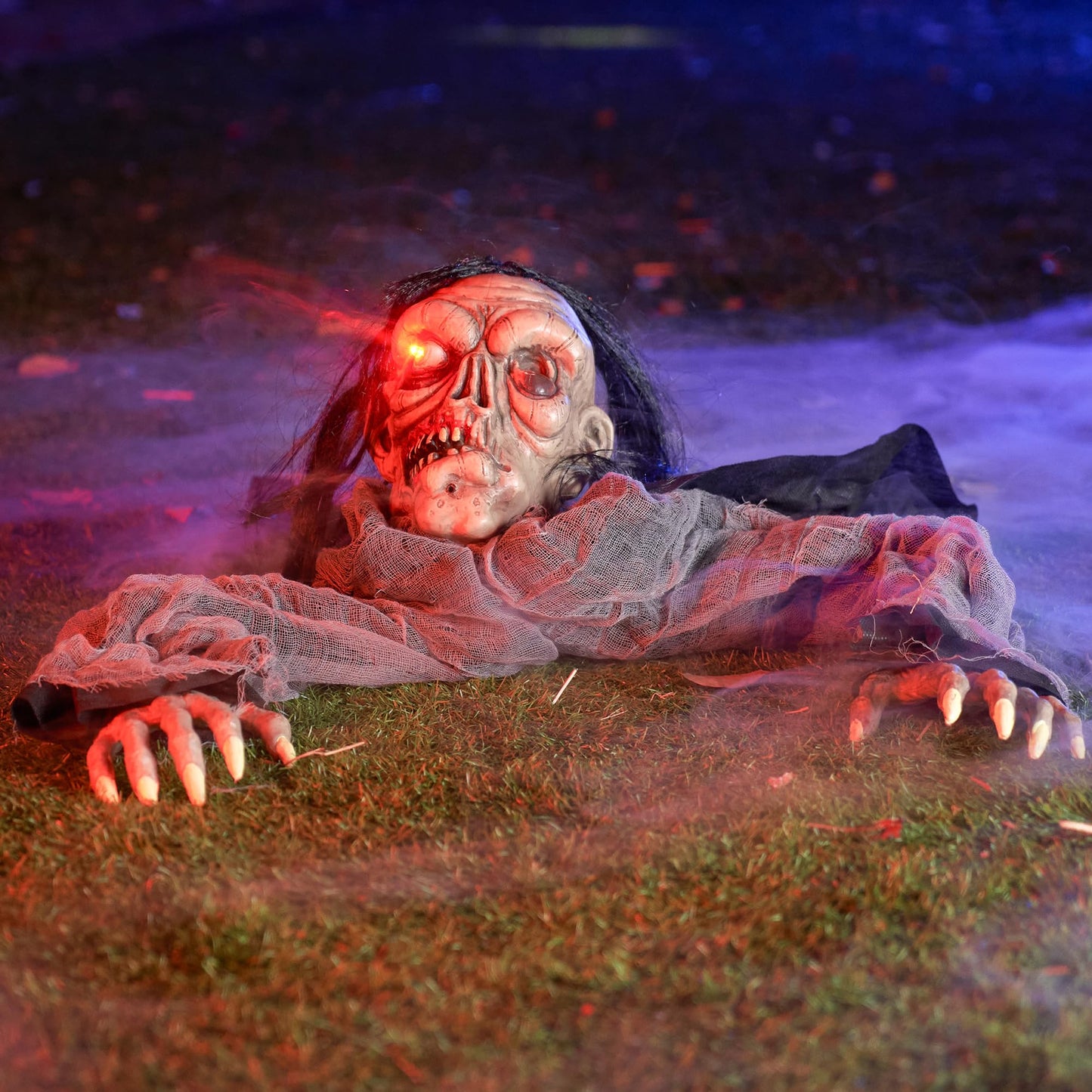 JOYIN Halloween Decorations Outdoor Zombie Groundbreaker with Decayed Face and Flash Eyes, Halloween Outside Decorations Scary Zombies Prop for Yard Graveyard Lawn Cemetery Decor