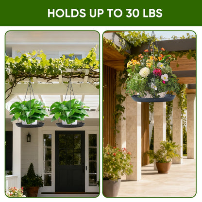 gajavo Plant Hanger Indoor Outdoor, 2 Pack Window Plant Hanger with Trays, Heavy Duty Metal Hanging Planter Basket, No Drip & Stable, for Window Railing Balcony, Black（11.8IN）
