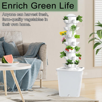 JPWDDWYT Hydroponics Tower Indoor Growing System Vertical Garden Planter Indoor Smart Garden Kit with Pump and Movable Water Tank Vegetable Plant Gift for Gardening Lover 35-Plants(White)