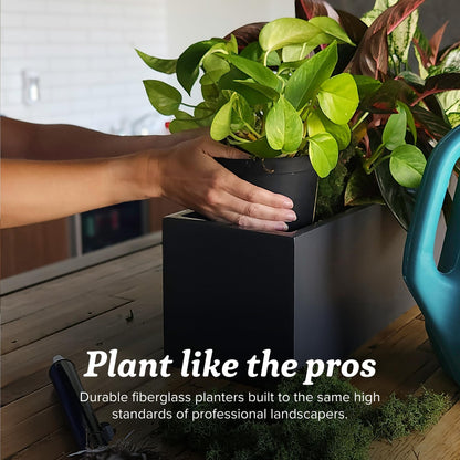 Greenline Jack Square Cube Planter - Indoor/Outdoor Large Fiberglass Lightweight Planter - 28" x 28" x 28" (Gloss Black)