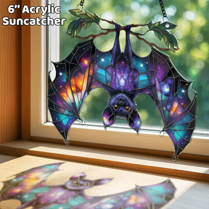 2 Halloween Decorations Bat Raven Acrylic Suncatchers, 6" Window Hanging Bat Gothic Decor, Spooky Raven Halloween Ornament Gifts, Idea Gifts Holiday Keepsake, Scary Home Indoor Outdoor Display SS344