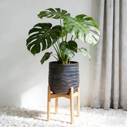 GDFStudio Set of 2 Large Round Planters for Indoor Outdoor Use, Lightweight MGO Flower Pots with Drainage Hole, Textured Modern Plant Pots for Orchid Succulent Patio Balcony Garden, Copper Grey-Blue